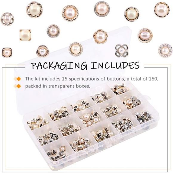 150 Piece Assorted Pearl Buttons Resin White Shank Button Come with Storage Case - Picture 4 of 7
